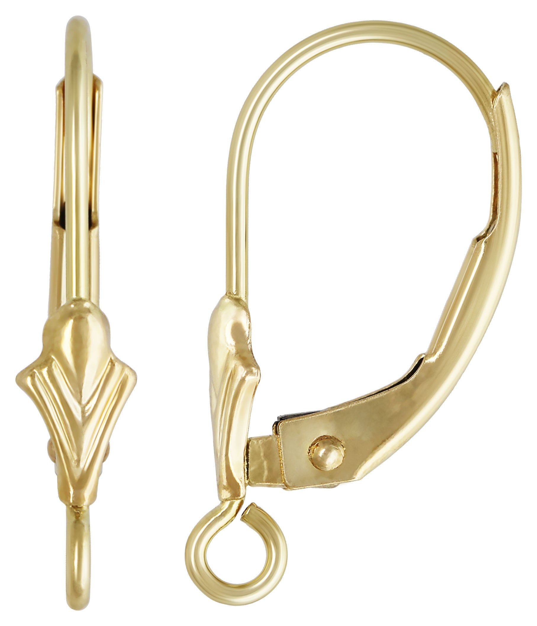 Gold Fleur De Lis Leverback Earring with Open Ring