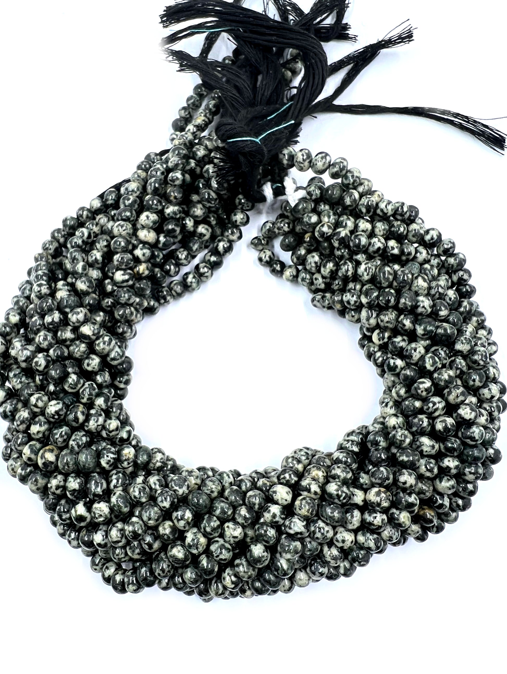 White Black Dot Rondelle Beads